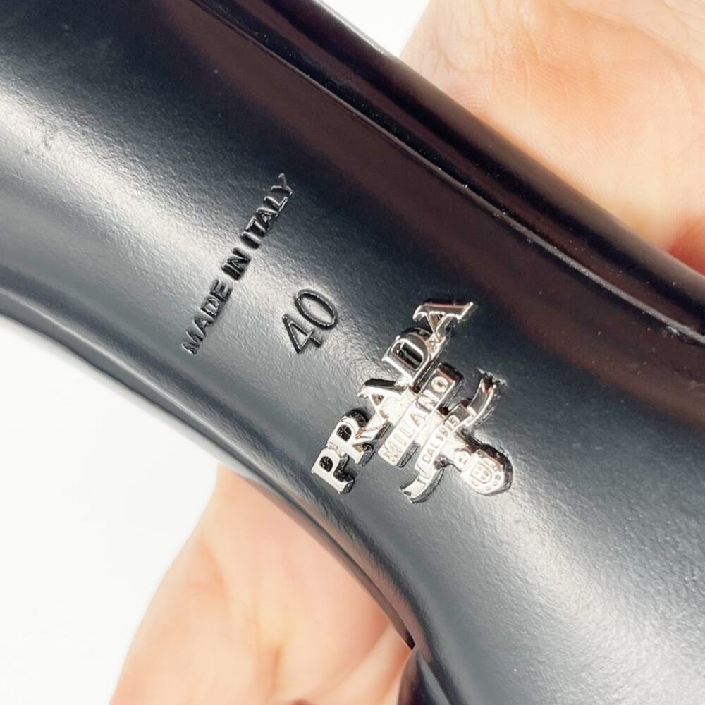 Prada Black Leather Padded Logo 75mm Open Toe Slide Sandal Mule Heels IT 40 - Picture 12 of 12